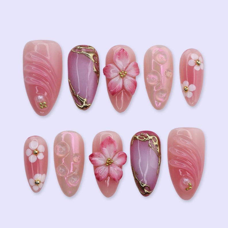 Pink Blossom Aura Press On Nails