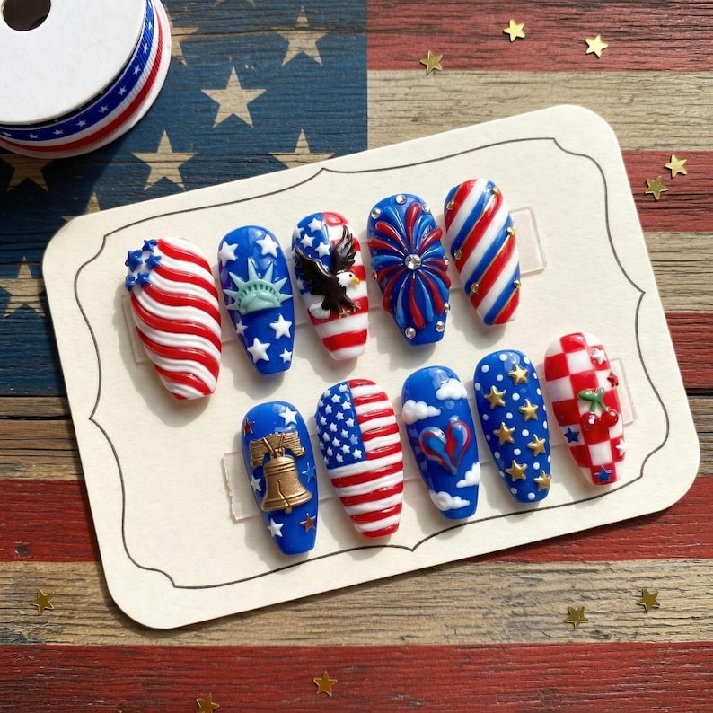 Classic Star Stripe Press On Nails