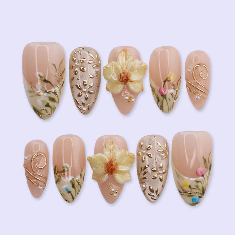 Sunny Yellow 3D Floral Garden Spring Press On Nails