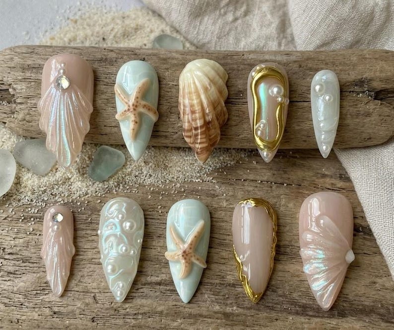 Iridescent Ocean Treasure Press On Nails