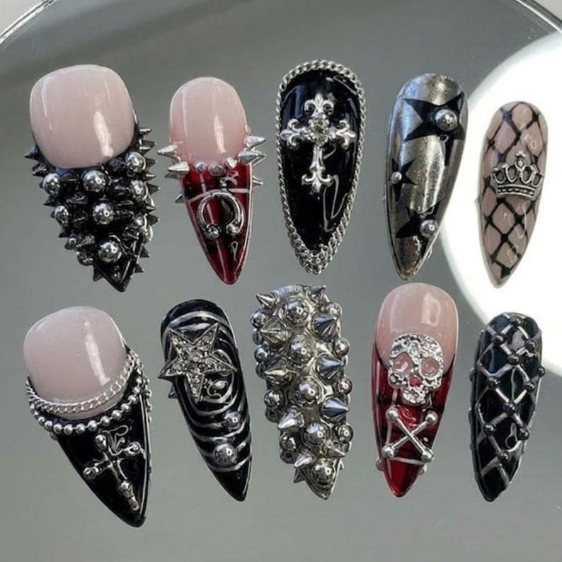 Grunge Punk Studded Alternative Statement Press On Nails