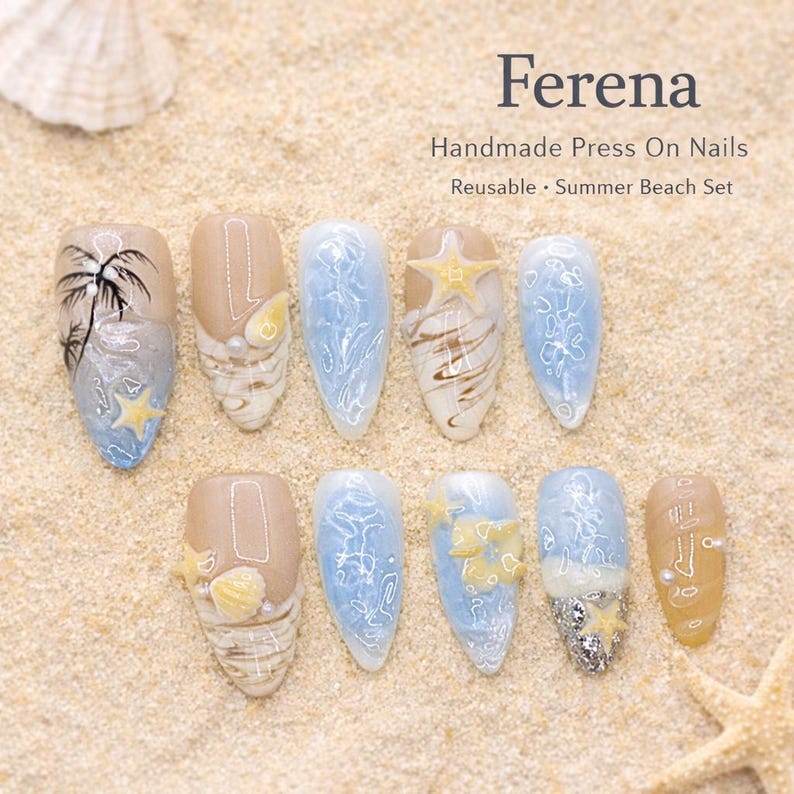Azure Coastal Elegance Press On Nails
