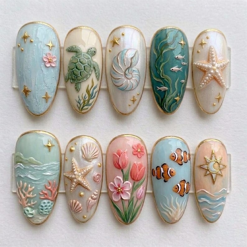 Elegant Coastal Retreat Press On Nails