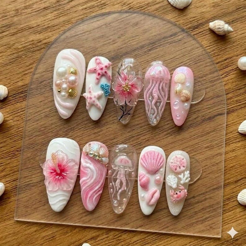 Dreamy Coastal Pearl Press On Nails