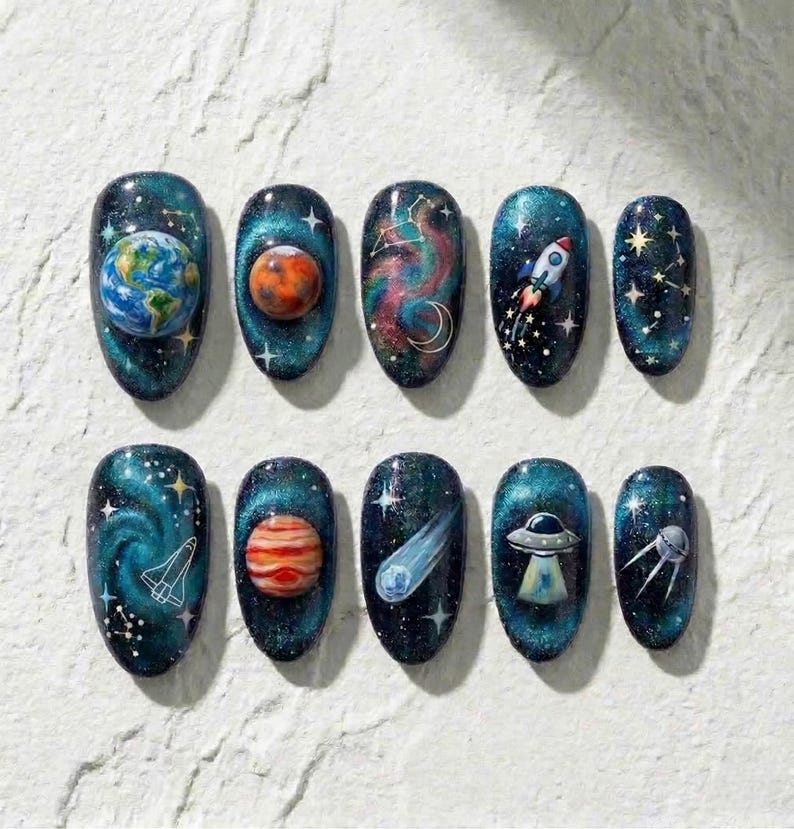 3D Cosmic Galaxy Starry Press On Nails