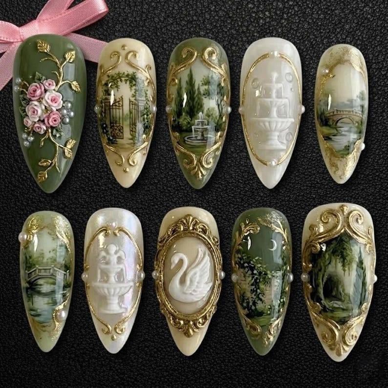 Vintage Secret Garden 3D Floral Romantic Press On Nails