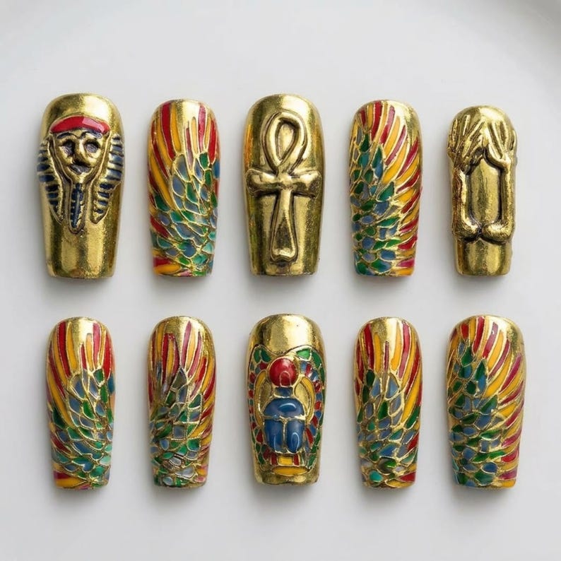 Metallic Silver Gold Mystic Symbol Press On Nails