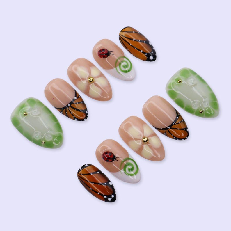 Spring Butterfly Floral Garden Pastel Whimsical Press On Nails