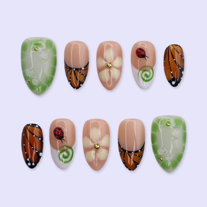 Spring Butterfly Floral Garden Pastel Whimsical Press On Nails