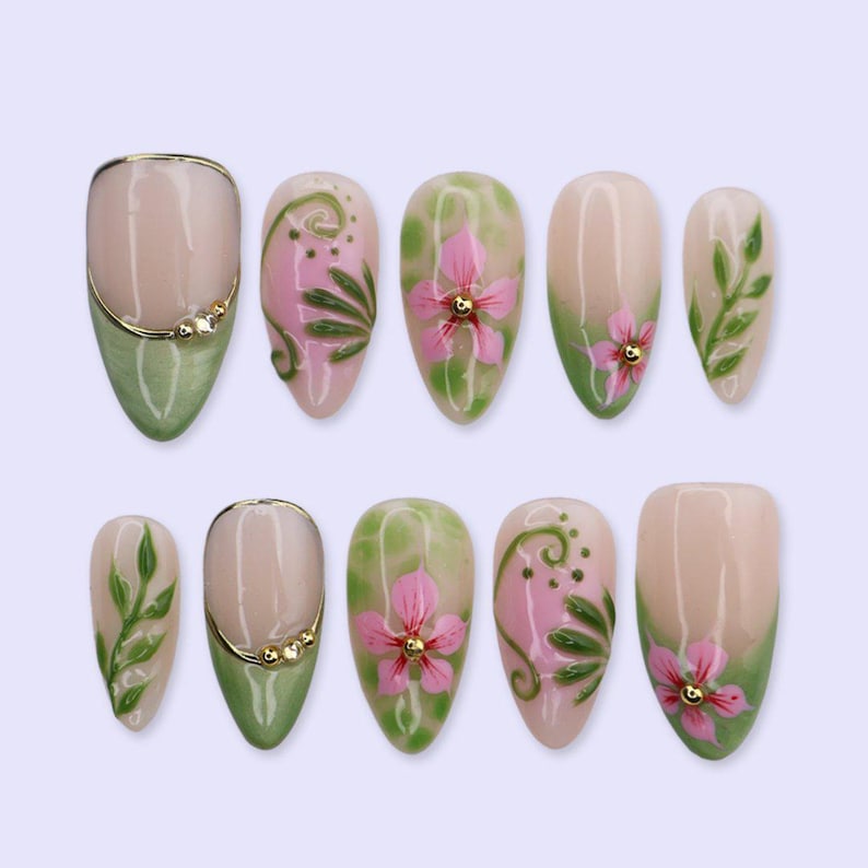Sage Green Garden Press On Nails