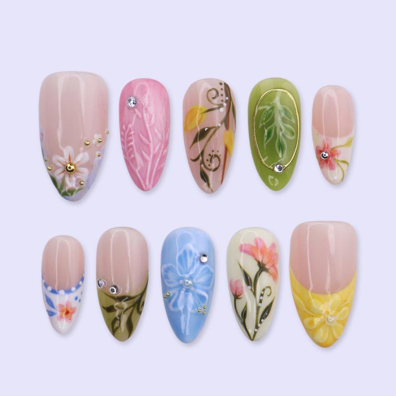 Colorful Botanical Bloom Press On Nails