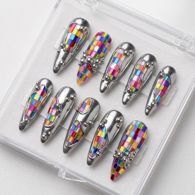 Futuristic Cyber Chrome 3D Metallic Press On Nails