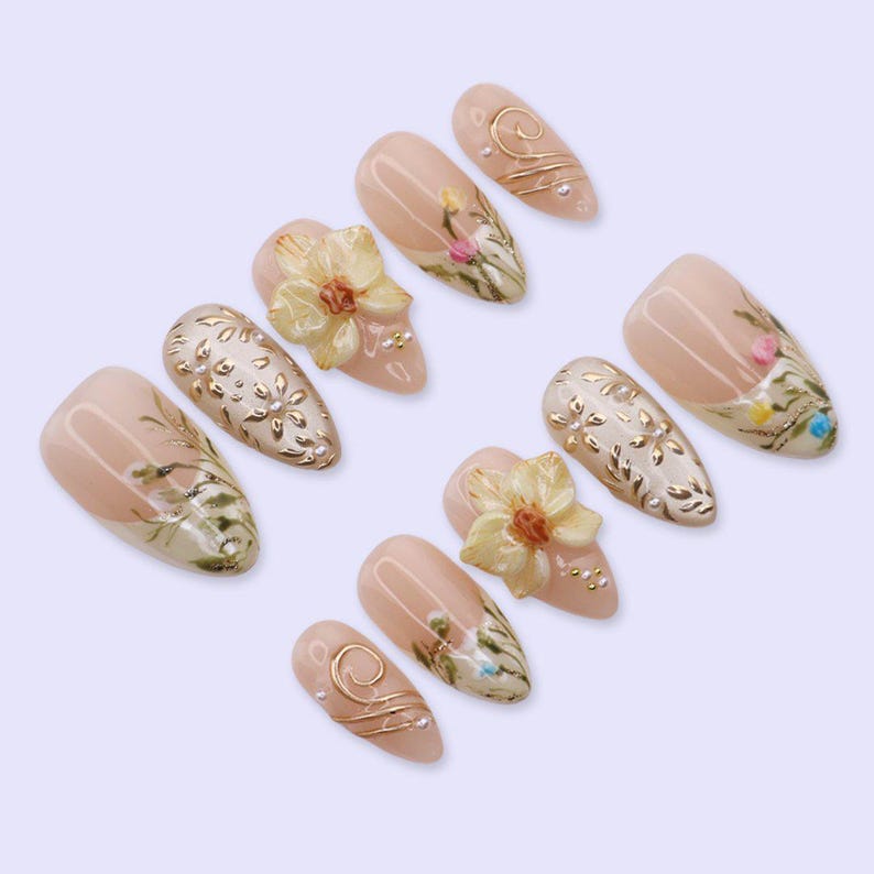 Sunny Yellow 3D Floral Garden Spring Press On Nails