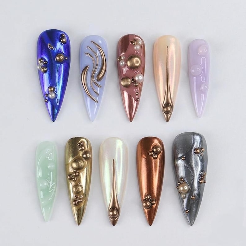 Futuristic Chrome Cyberpunk Press On Nails