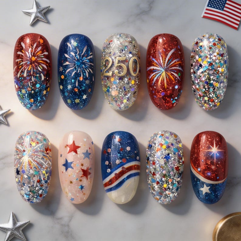 Patriotic Sparkle Celebration Press On Nails