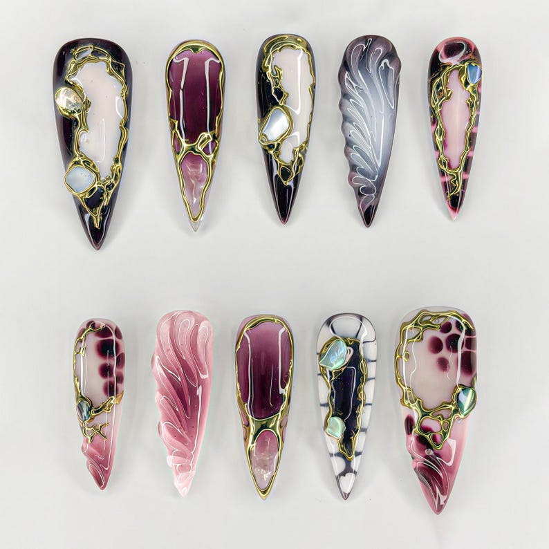 Cyberpunk Gold Chrome Futuristic Metallic Armor Press On Nails