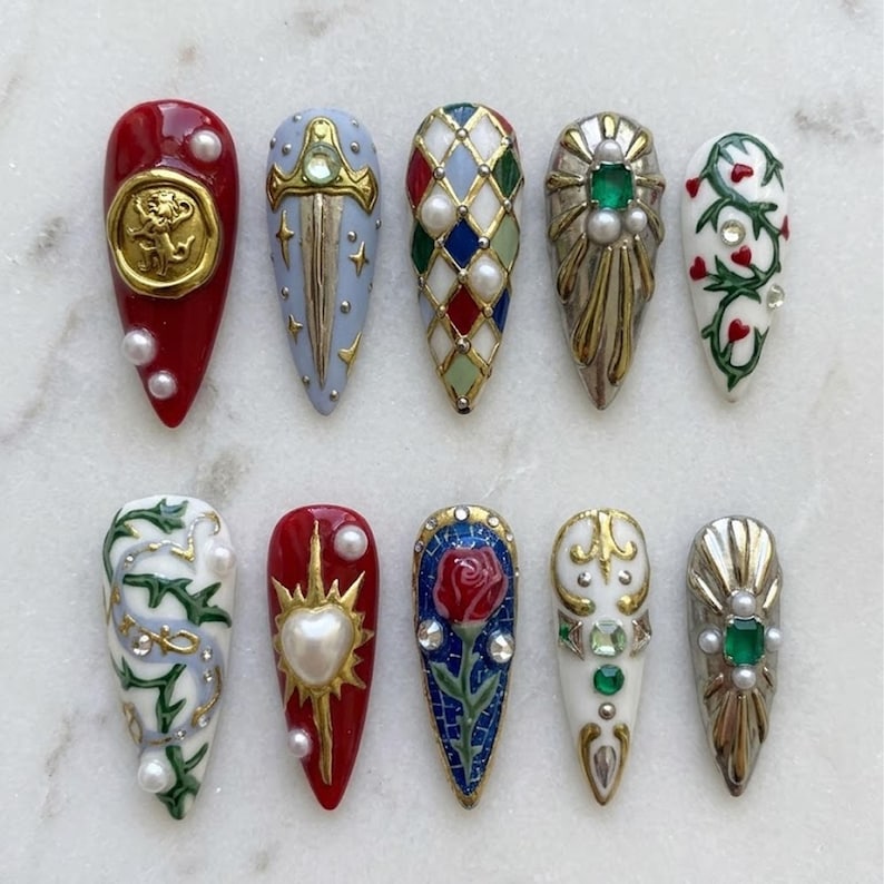 Medieval Royal Baroque Luxury Gold Statement Press On Nails
