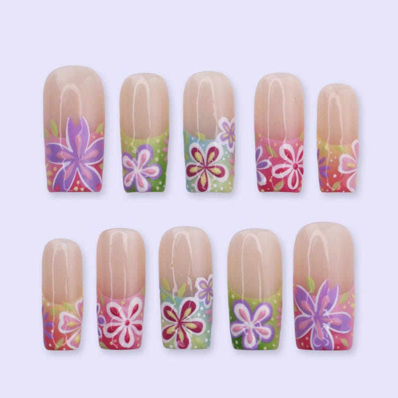 Colorful Bloom Garden Press On Nails