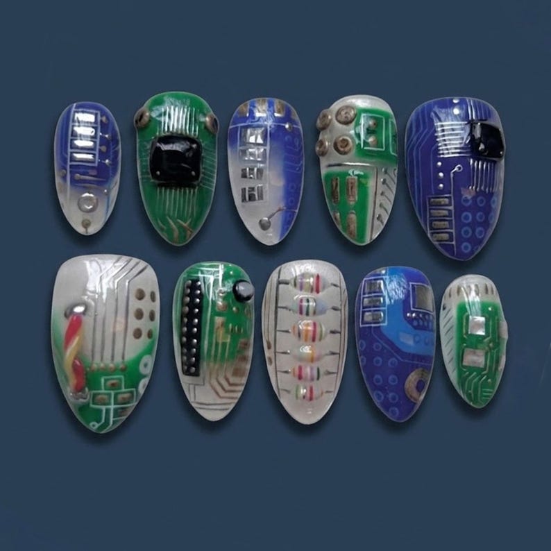 Futuristic Circuit Board Tech Press On Nails
