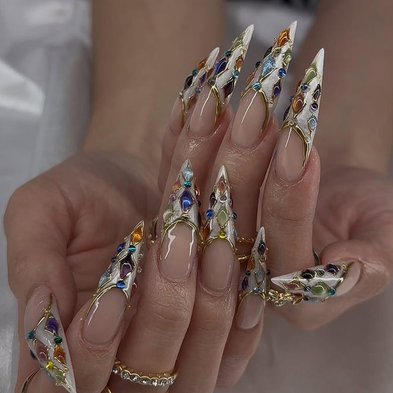 Regal Stained Glass Jewel Press On Nails