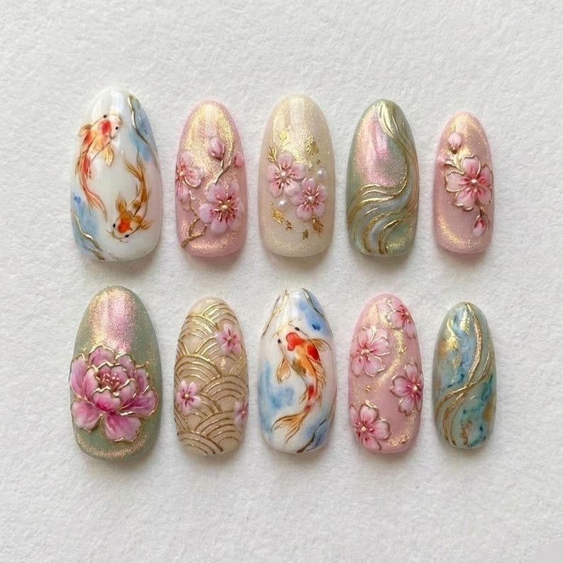 Graceful Blossom Pond Press On Nails