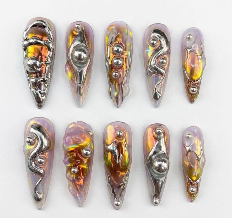 Liquid Metal Futuristic Press On Nails