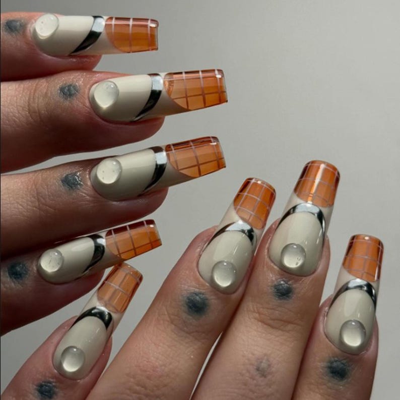 Retro Futuristic Science Core Digital DNA Metallic Press On Nails
