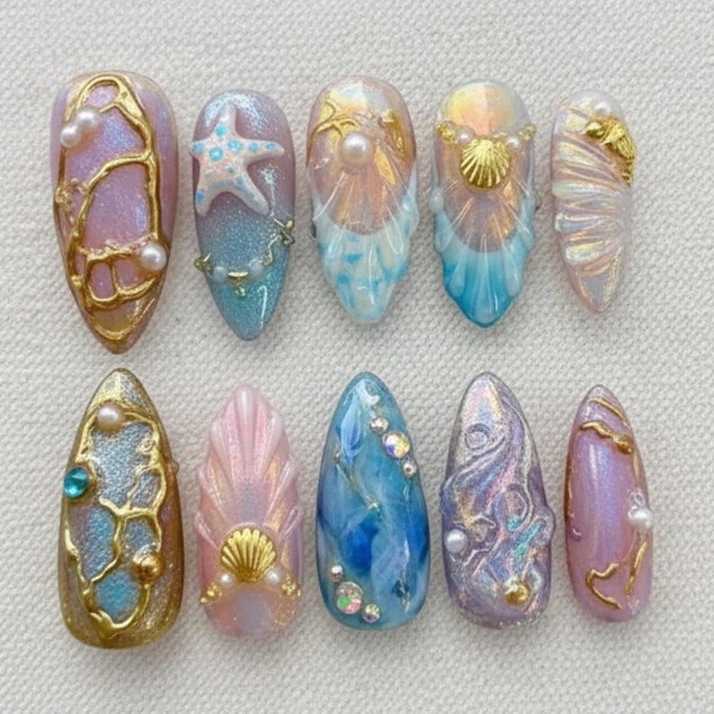 Pearlescent Ocean Fantasy Press On Nails