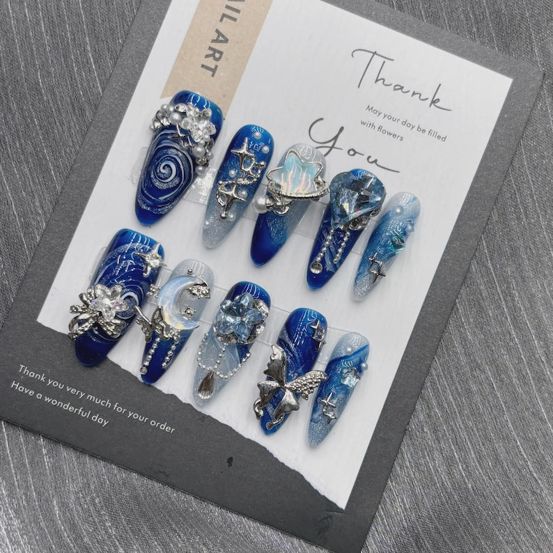 Royal Blue Velvet Press On Nails