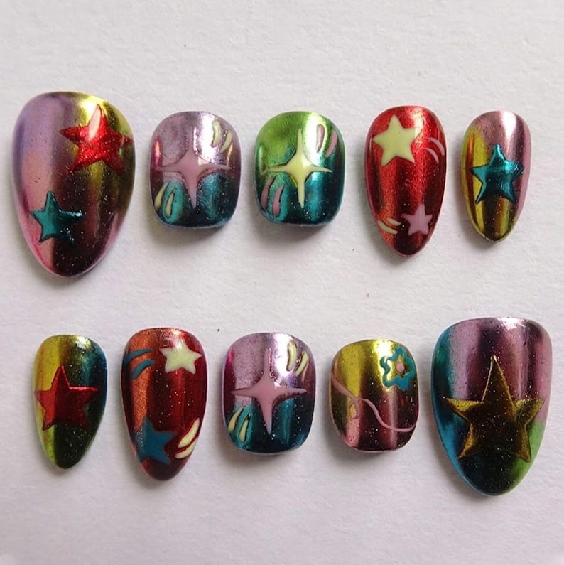 Chrome Star Metallic Press On Nails