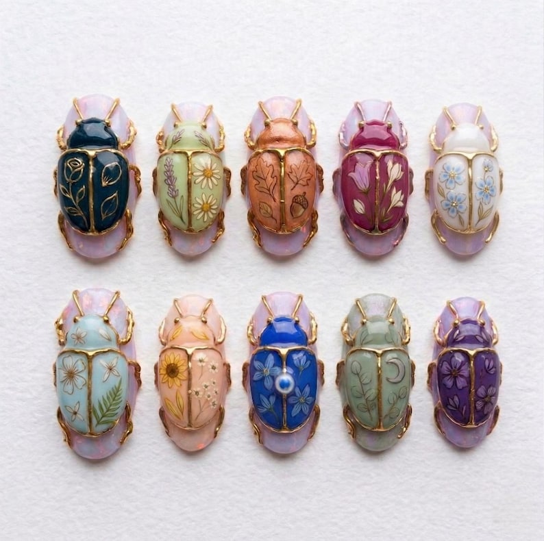 Luxury 3D Jewel Beetle Scarab Press On Nails