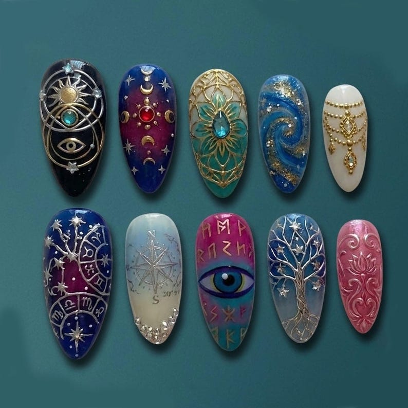 Celestial Zodiac Mystic Gold Star Press On Nails