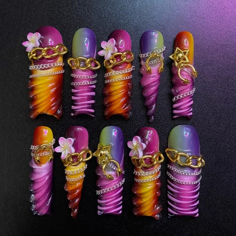 Colorful Swirl Abstract Retro Press On Nails