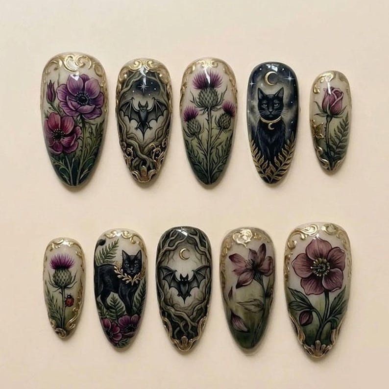 Vintage Scholarly Gothic Press On Nails