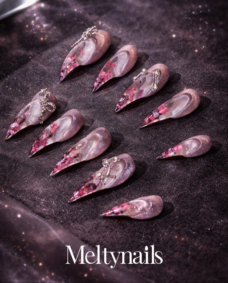Y2K Pink Studded Claw Glam Press On Nails