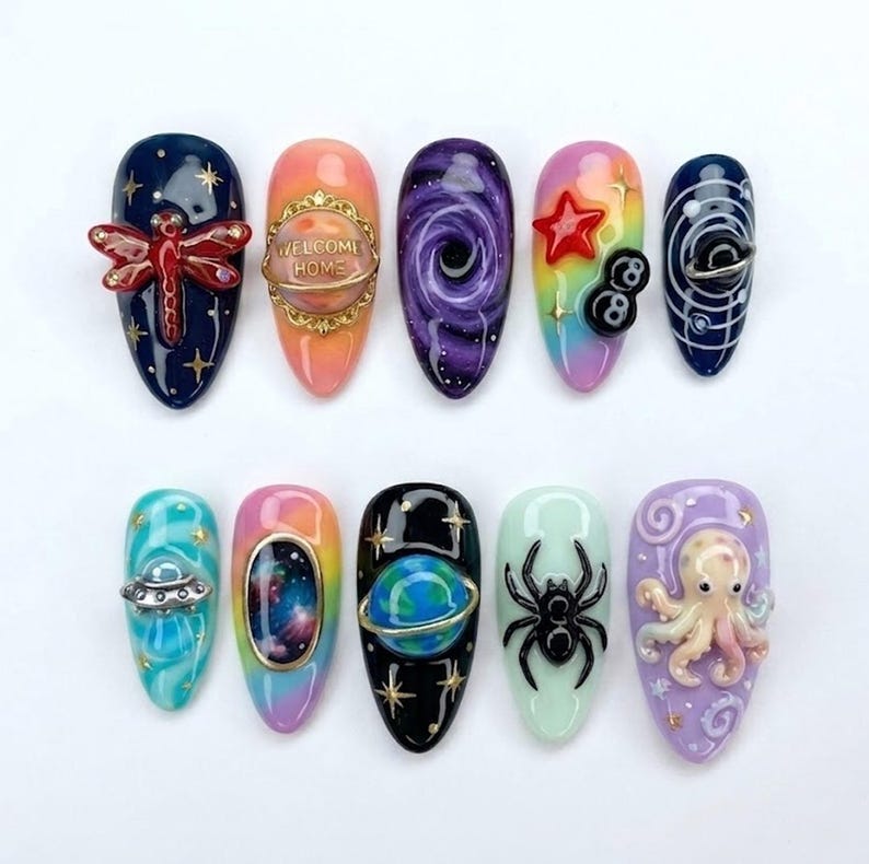 Cosmic Galaxy 3D Futuristic Space Press On Nails