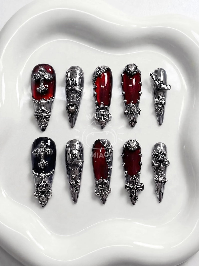 Crimson Noir Gothic Elegance Press On Nails
