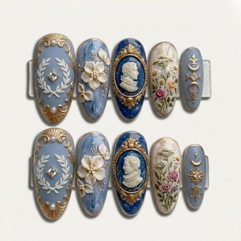 Antique Cameo Portrait Gold Ivory Luxury Press On Nails