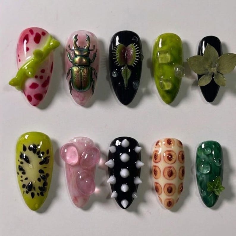 Surreal Organic Weirdcore 3D Nature Press On Nails