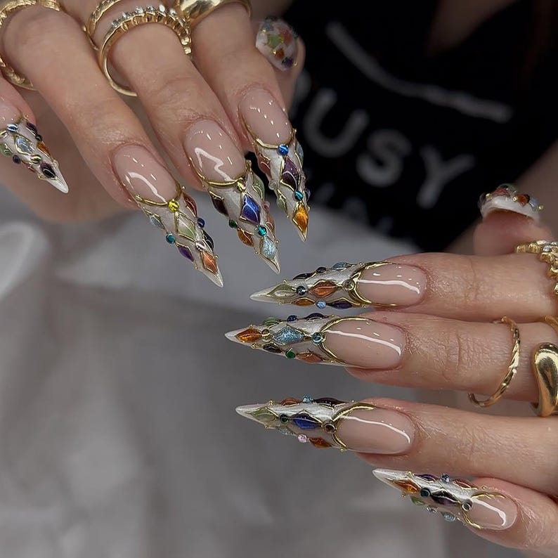Regal Stained Glass Jewel Press On Nails
