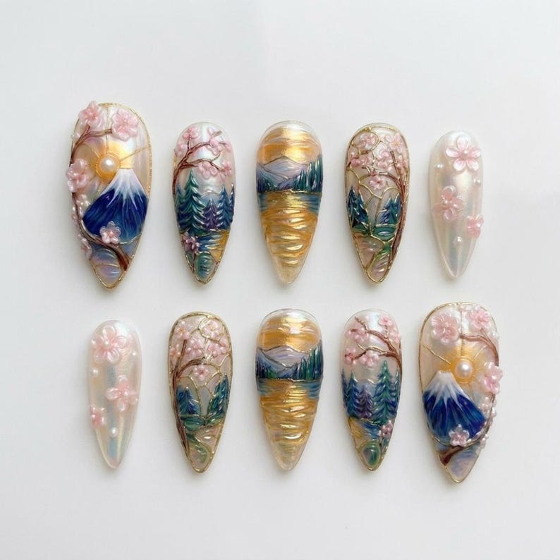 Majestic Mountain Blossom Press On Nails