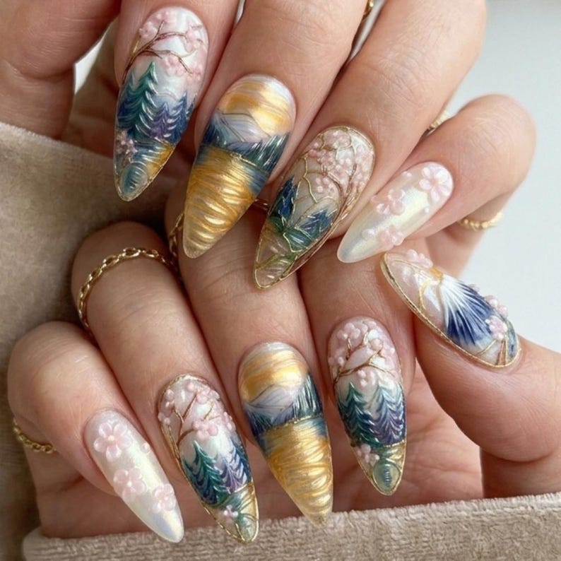 Majestic Mountain Blossom Press On Nails