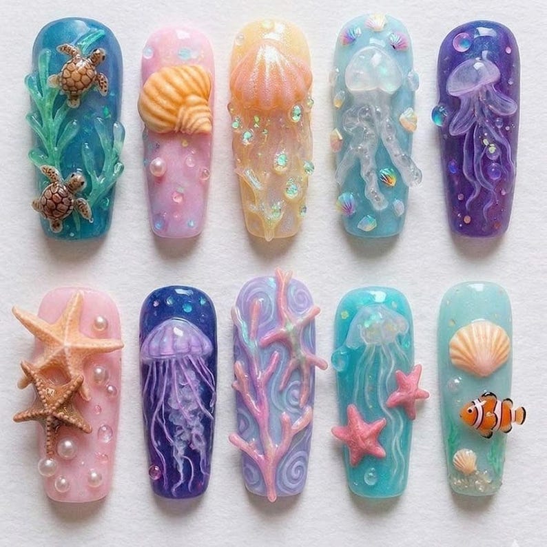 Vibrant Underwater Fantasy Press On Nails