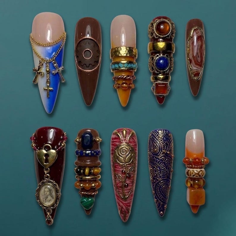 Steampunk Gear Metallic Industrial 3D Press On Nails
