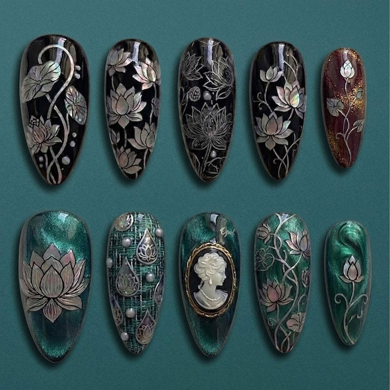 Iridescent Pearl Lotus Soft Elegant Press On Nails
