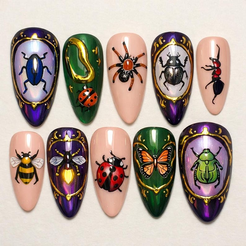 Royal Gold Blue Scarab Mystic Press On Nails