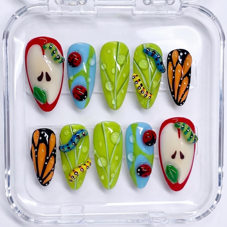 Whimsical Garden Insect Press On Nails