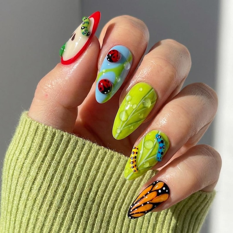 Whimsical Garden Insect Press On Nails