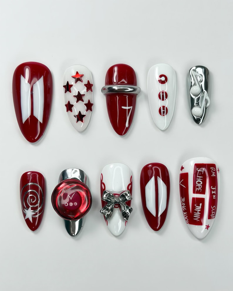 Red Black Concert Glam Press On Nails