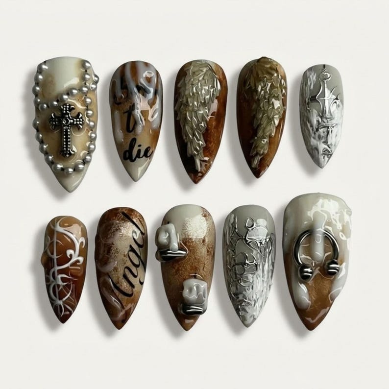 Grunge Ethereal Smoky Chrome Soft Chaos Press On Nails